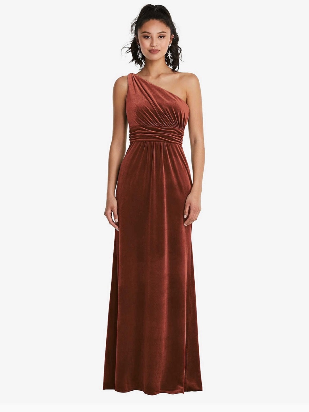 One-shoulder Draped Velvet Maxi Dress, Bridesmaid Dress, Evening Gown, Wedding